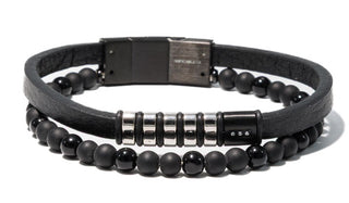 Men's The Hudson Leather & Onyx Gemstone Stack Bracelet