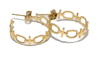 Gold Circle and Cross Hoop Earrings