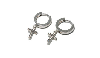 Drop Cross Crystal Huggie Earrings