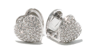 Silver Chunky Huggie Heart Crystal Earrings
