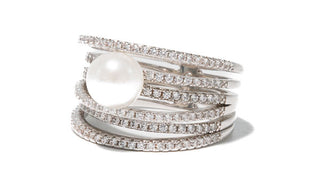 Silver stack pearl ring
