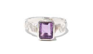 Sterling Silver Faceted Square Amethyst Ring