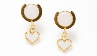 Chunky Huggie Howlite Gemstone Heart Drop Earrings