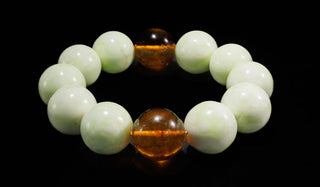 Luxury Lime Chrysoprase & Amber Natural Gemstone Bracelet