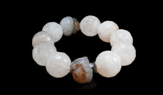 Luxury Faceted White Botswana Agate Natural Gemstone Bracelet