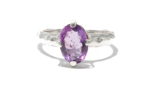 Sterling Silver Mini Oval Faceted Amethyst Natural Gemstone Ring