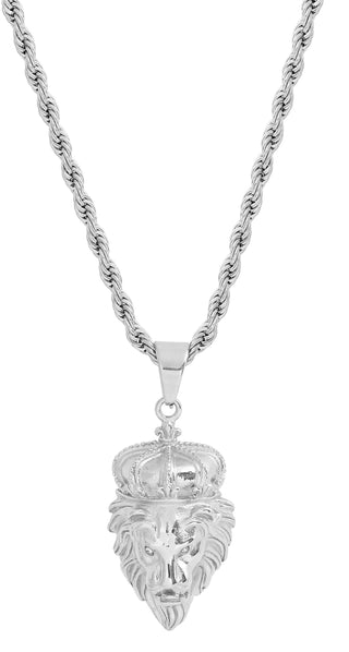 Silver Lion Crown Pendant Necklace feature img full length