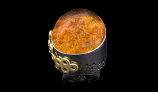 Luxury Sterling Silver Oversized Adjustable Baltic Amber Ring