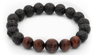 Black lava and red tigers eye natural stone bracelet