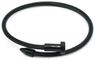 black stainless steel cable wire nail design bracelet completely adjustable by pulling the ends of the nail to your liking hand wrapped using four feet of cable wire designed and handmade by playhardlookdope free size one size fits most