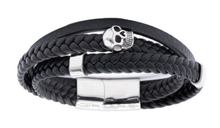 Black Leather Skull Wrap Bracelet