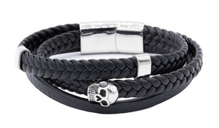 Black Leather Skull Wrap Bracelet
