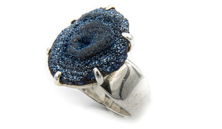925 Silver Blue Drusy Stone Adjustable Ring feature img