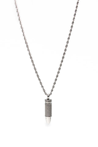 Silver Stainless Steel Crystal Bullet Necklace