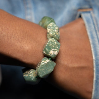 Woman wearing Green aventurine Gemstone Bracelet.