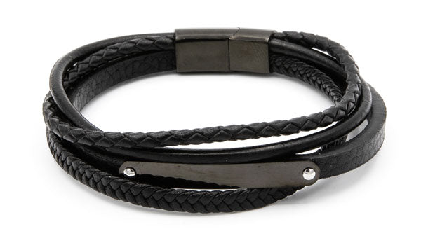 Men's Black Wrap Around Leather Bracelet