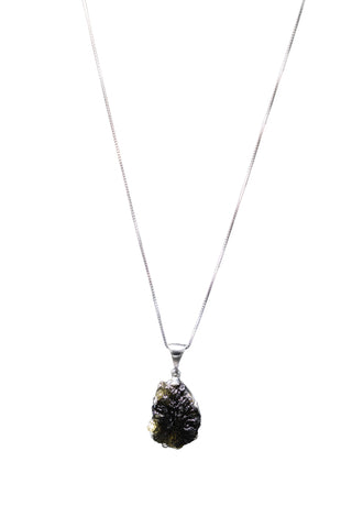 Sterling Silver Adjustable Ellipsoid-Shaped Moldavite Necklace full length
