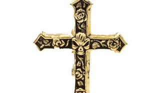 Gold Skull & Roses Cross Necklace Close Up