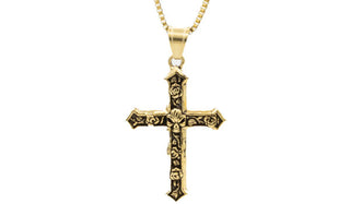 Gold Skull & Roses Cross Necklace