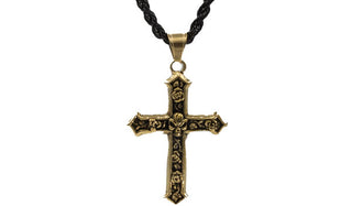 Gold & Black Skull & Roses Cross Necklace