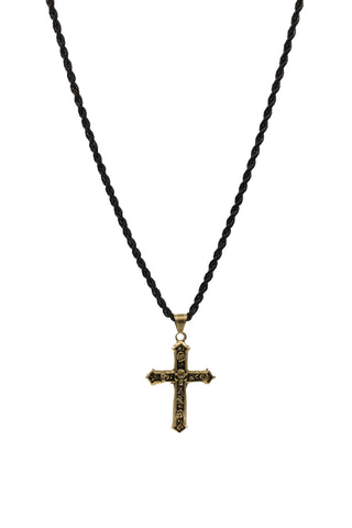 Gold & Black Skull & Roses Cross Necklace