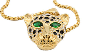 Gold Crystal Jaguar Necklace Pendant.