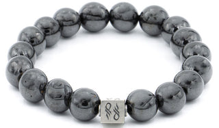 Hematite Gemstone Bracelet Sterling Silver logo charm.