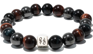 Hematite, Red Tigers Eye & Blue Tigers Eye Natural Gemstone Centerpiece Bracelet
