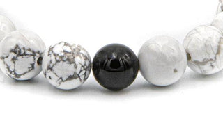 Howlite & Black tourmaline natural stone bracelet close up