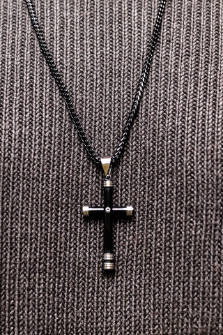 Black Pipe Cross Necklace