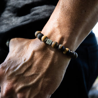 Man wearing Tigers Eye Matte Gemstone Centerpiece Bracelet