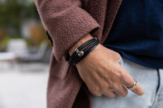 Black Leather Skull Wrap Bracelet