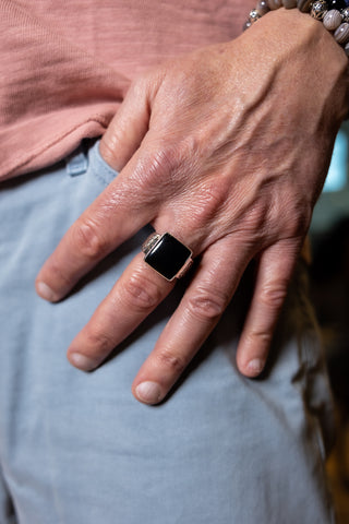 Man wearing Sterling Silver Onyx Ring.