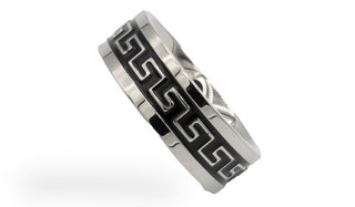 The Beckett Ring Silver & Black Greek Key Ring