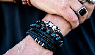 Double Skull Leather Bracelet