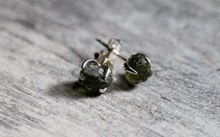 Sterling Silver Moldavite Stud Earrings