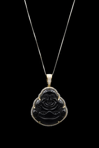 Sterling Silver Onyx Sitting Buddha Necklace full length