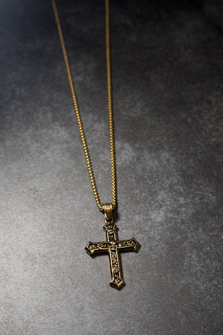 Gold Skull & Roses Cross Necklace