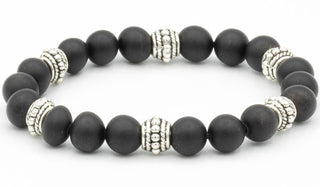 Sterling Silver Onyx Matte Balinese Natural Gemstone Bracelet