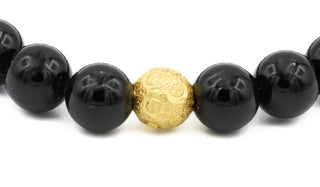Sterling Silver Gold Gloss Onyx Balinese Natural Gemstone Bracelet close up