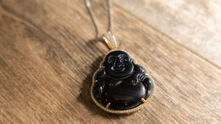 Sterling Silver Onyx Sitting Buddha Necklace lifestyle img