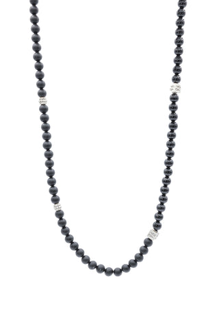 Sterling Silver Onyx Gloss & Matte Balinese Natural Gemstone Necklace Full length