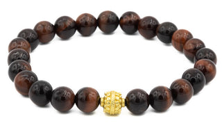 Sterling Silver Gold Gloss Red Tigers Eye Balinese Natural Gemstone Bracelet