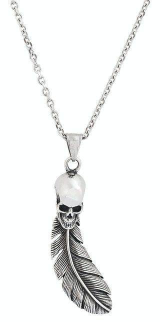 Silver Skull Leaf Pendant Necklace
