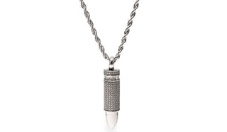 Silver Stainless Steel Crystal Bullet Necklace