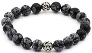Sterling Silver Snowflake Obsidian Balinese Natural Gemstone Bracelet