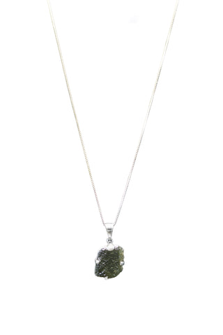 Sterling Silver Adjustable Square Moldavite Necklace full length