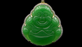 Sterling Silver Jade Sitting Buddha Necklace close up