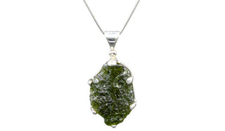Sterling Silver Adjustable Oversized Moldavite Necklace close up