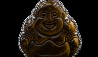 Sterling Silver Tigers Eye Sitting Buddha Necklace close up